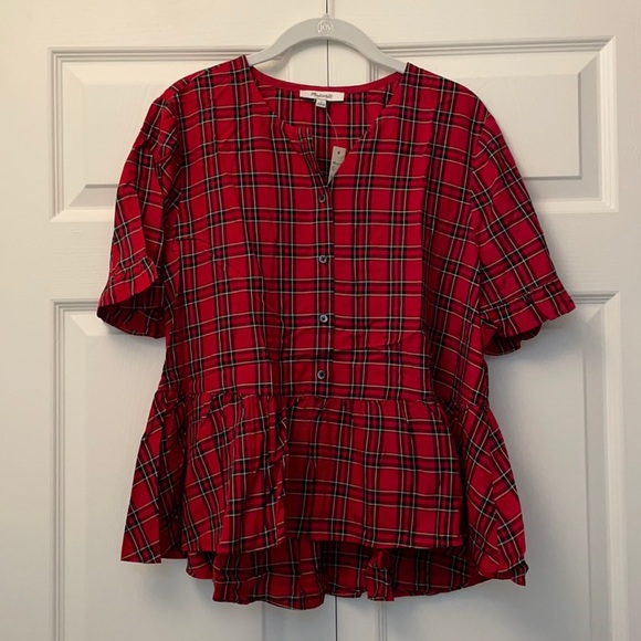 NWT Madewell Studio Ruffle-Hem Top in Clanton Plaid - Picture 8 of 13